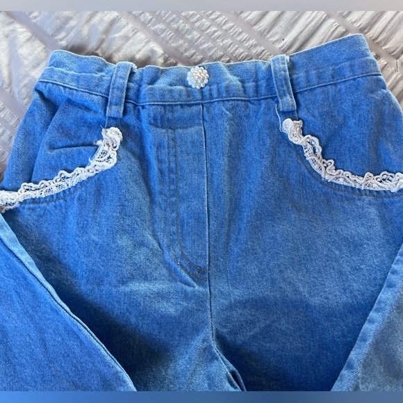 Vintage Blue Straight Leg Jeans with Lace Detail - Picture 3 of 7